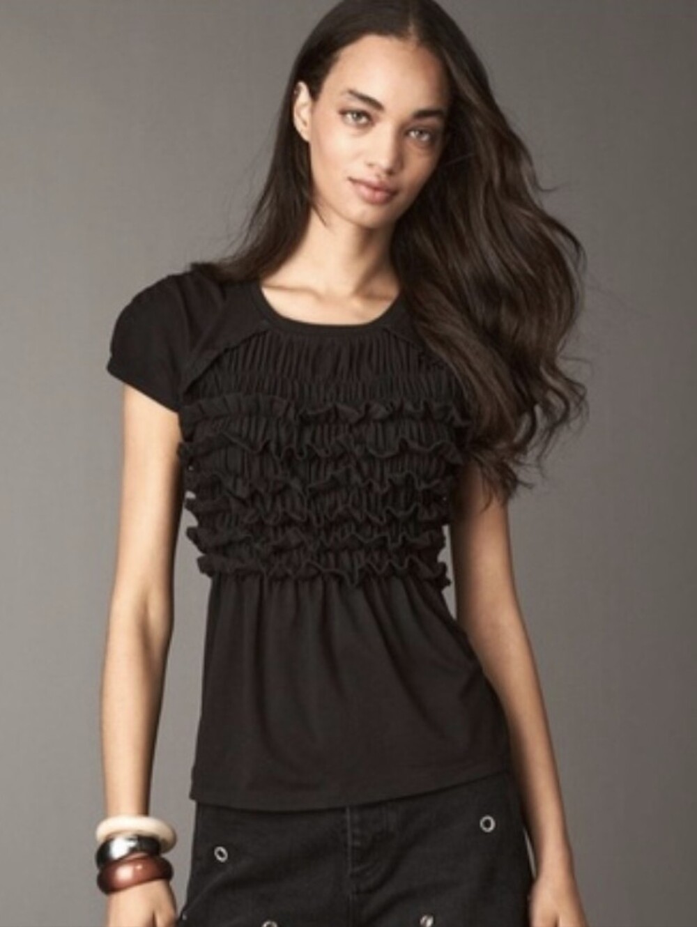 Maeve NWT Black Smocked Sleeveless Ruffle Top XS